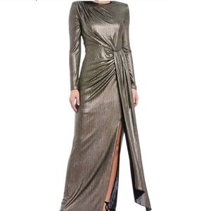 Vince Camuto Metallic Bronze Long Sleeve Maxi Dress